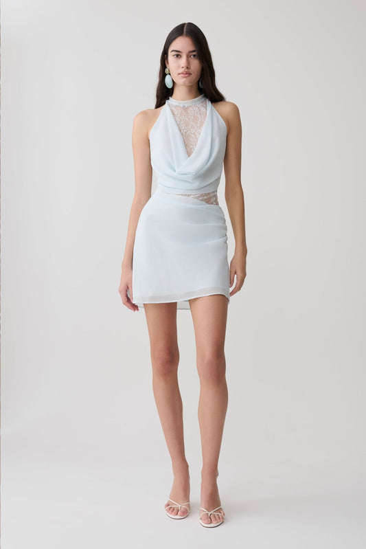 Arra Chiffon And Lace Halter Mini Dress