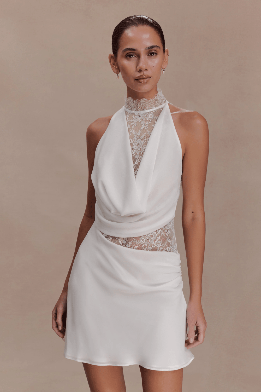 Arra Chiffon And Lace Halter Mini Dress