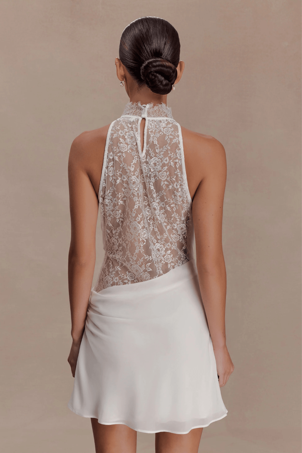 Arra Chiffon And Lace Halter Mini Dress